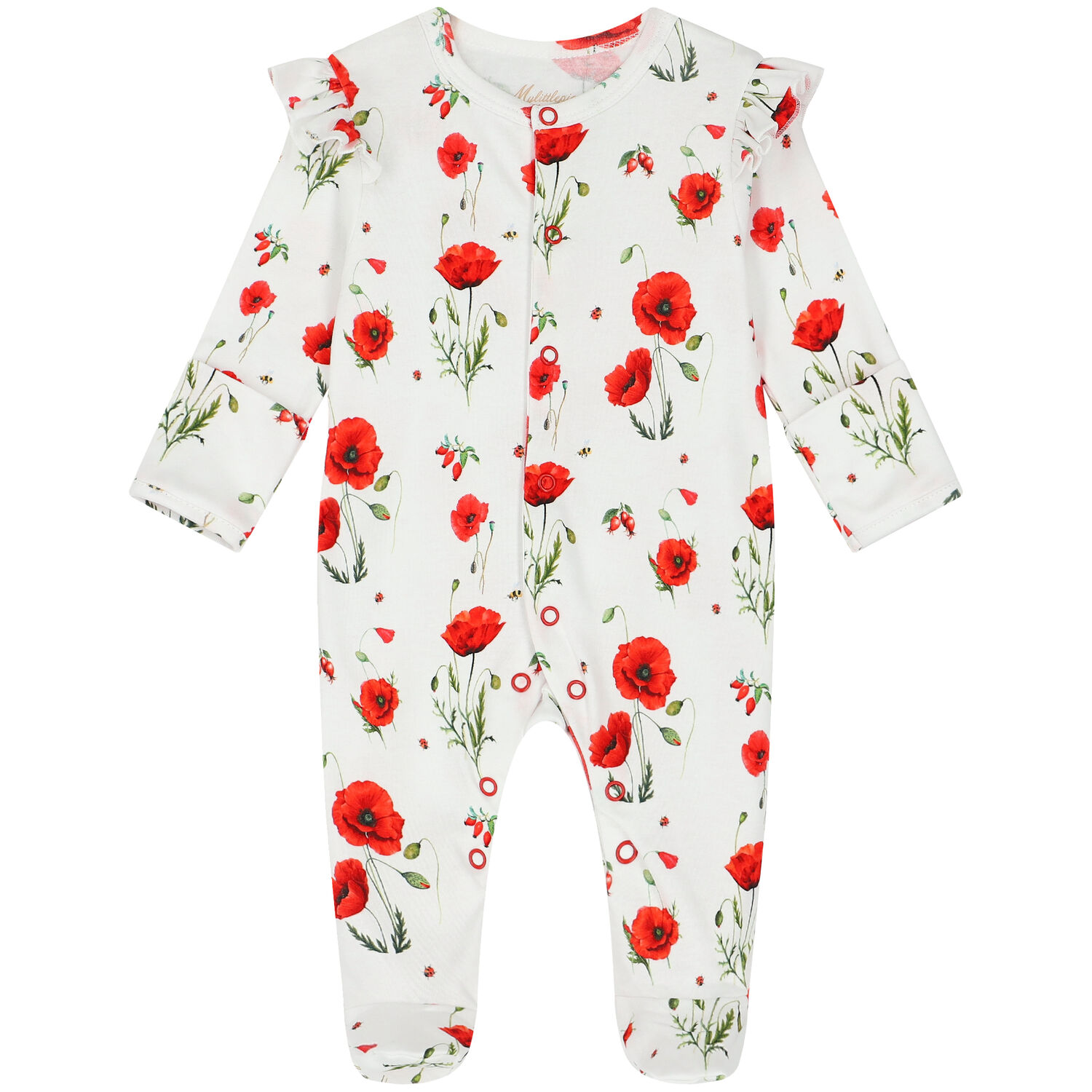 Baby Girls White & Red Poppies Babygrow, 1, hi-res